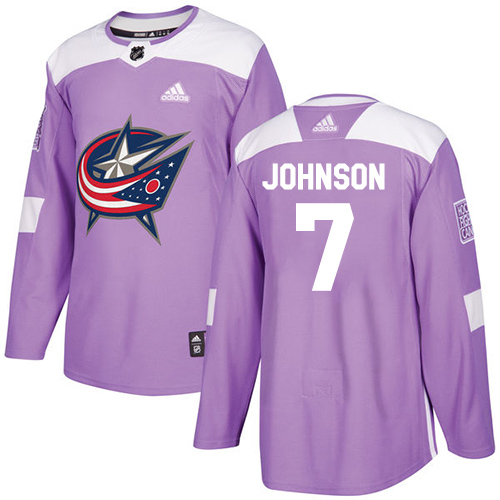 Adidas Blue Jackets #7 Jack Johnson Purple Authentic Fights Cancer Stitched Youth NHL Jersey